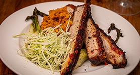 Phil Vickery’s Roasted Belly Pork with Crushed Butternut Squash, Pak Choi and Slaw