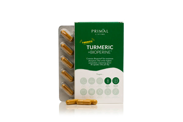 Turmeric Curcumin with Bioperine 30 Tablets - Primal Living - 44 Foods - 01