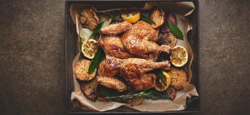 Quick butterflied roast chicken with garlic and lemon