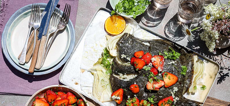 James Strawbridge’s Turbot with Strawberry Salad