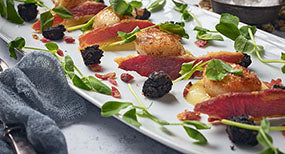 Phil Vickery’s Scrum-ptious Scallops with Black Pudding and Streaky Bacon
