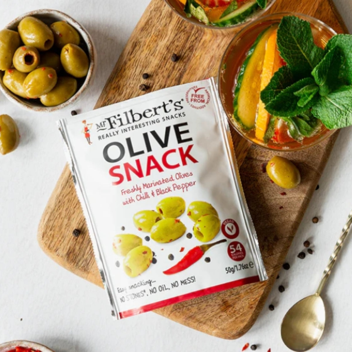 Mr Filberts - Chilli & Black Pepper Green Olives (50g)