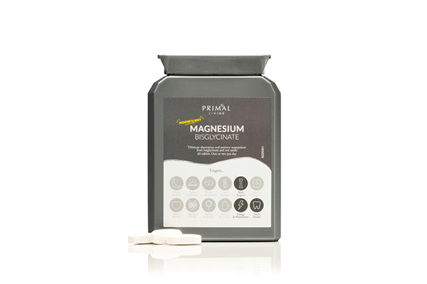 Magnesium Biglycinate 500mg 60 Tablets - Primal Living - 44 Foods - 01